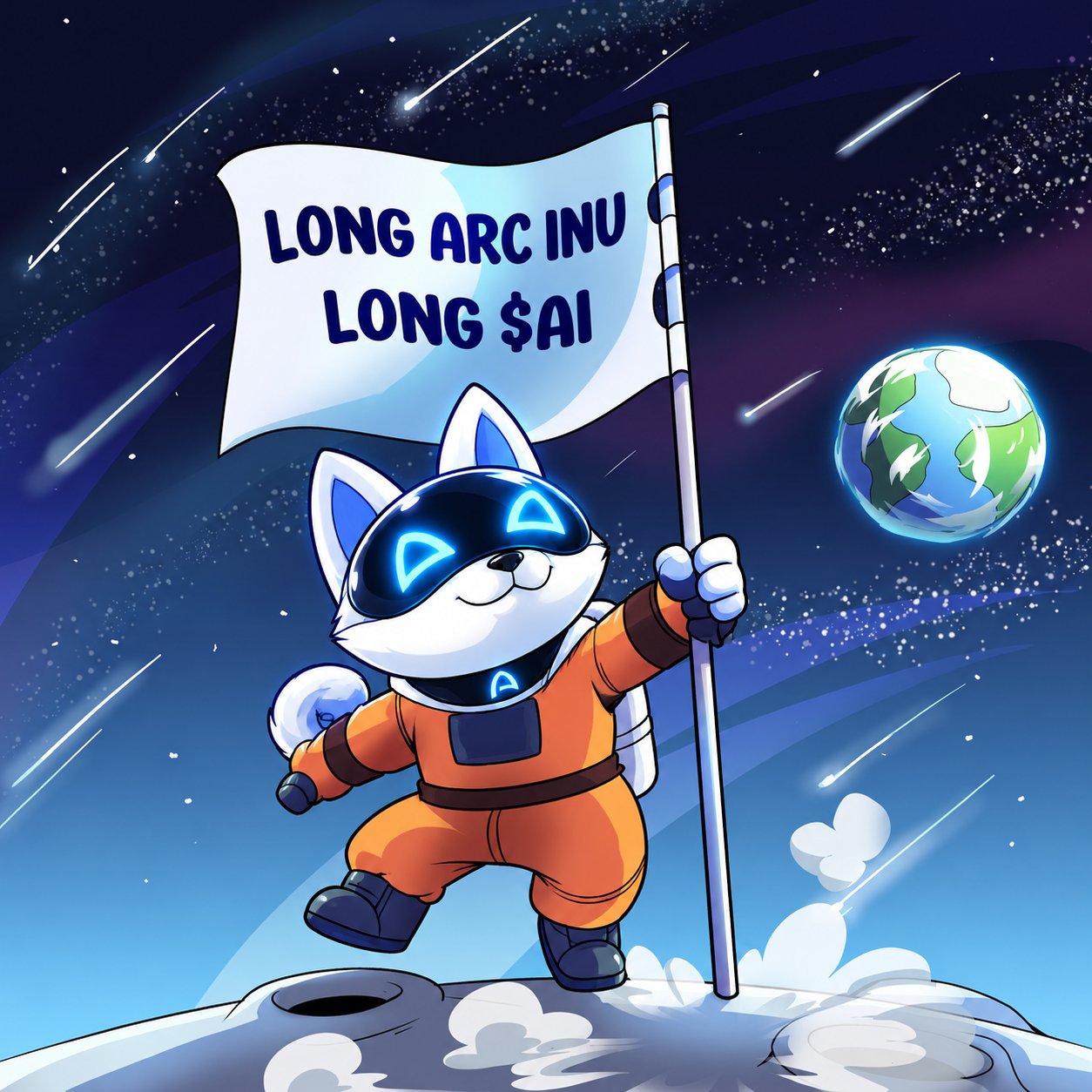 Arc Inu astronaut planting a Long Arc Inu flag on the moon